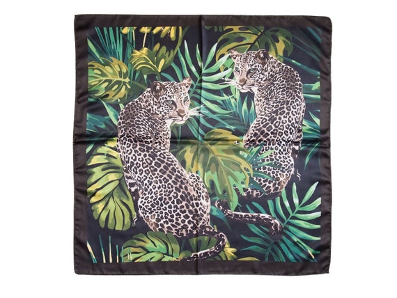 Leopard Jungle Print Satin Scarf - Exotic Square Bandana (50x50cm)