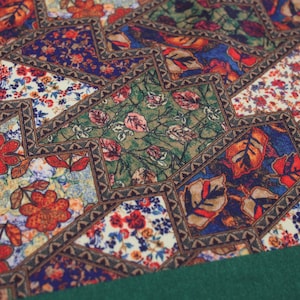 Vintage Patchwork Satin Bandana: Grünes Blumen Muster Halstuch