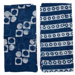 Hand Block Print Cotton Bandana Set: Indigo Geometric Scarves