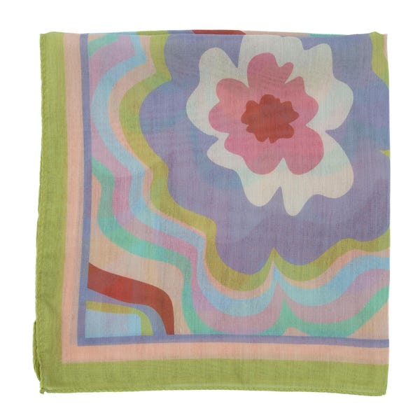 Retro Floral Bandana: Pastel Cotton Viscose Scarf, Boho Style