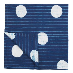 Indigo Polka Dot Stripe Cotton Bandana: Japanese-Inspired Block Print Scarf