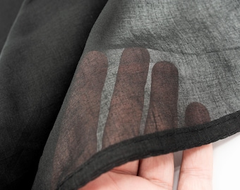 Hand-Dyed Black Cotton Scarf, Sheer Lightweight Bandana