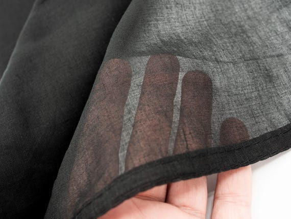 Hand-Dyed Black Cotton Scarf, Sheer Lightweight Bandana