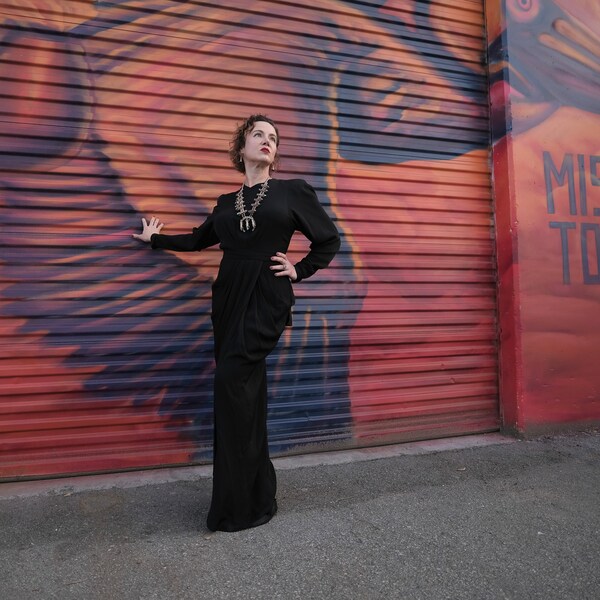 1940s Black Femme Fatale Evening Gown