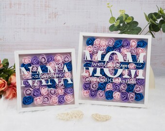 Personalized Flower Heart Shadow Box for Mom, Roses Shadowbox with Names, Gift for Mom and Grandma Nana, Custom Frame Gift for Mother's Day