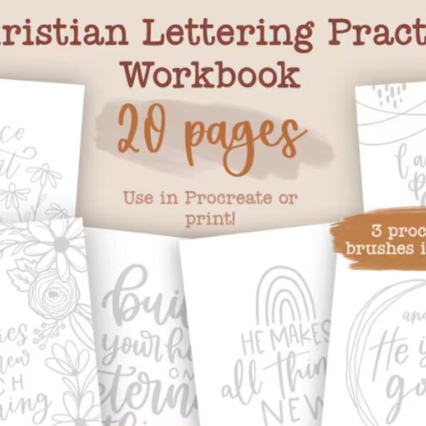 Christian lettering practice Workbook digital download with procreate brushes