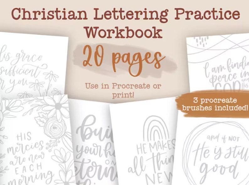 Christian lettering practice Workbook digital download with procreate brushes image 1