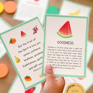 Cartes flash Fruit of the Spirit, carte biblique imprimable pour enfants Cartes bibliques chrétiennes pour tout-petits, école à la maison, étude religieuse, carte de versets bibliques
