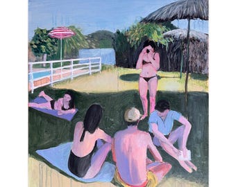 Peinture à l'acrylique originale, "Piscine"