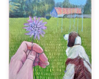 Peinture à l'acrylique originale, "Jour de tonte"