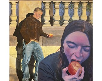 Peinture à l'acrylique originale, "Adam et Ève aux Tuileries"