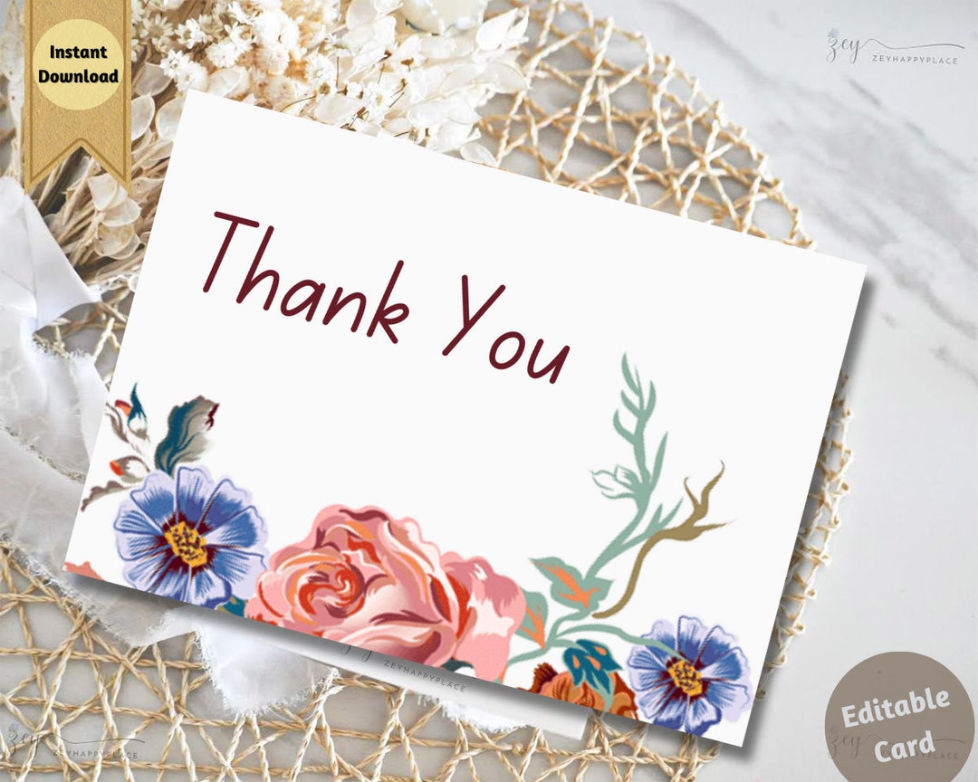 Wildflower Thank You Card Template Thank You Card Printable - Etsy