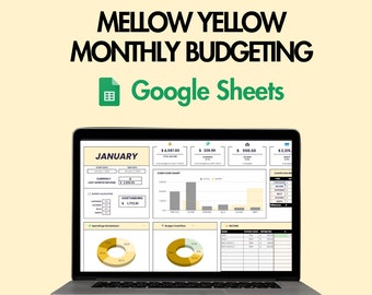 Mellow Yellow Easy Budgeting Spreadsheet, Budget Planner, Monthly Planner, Google Sheets