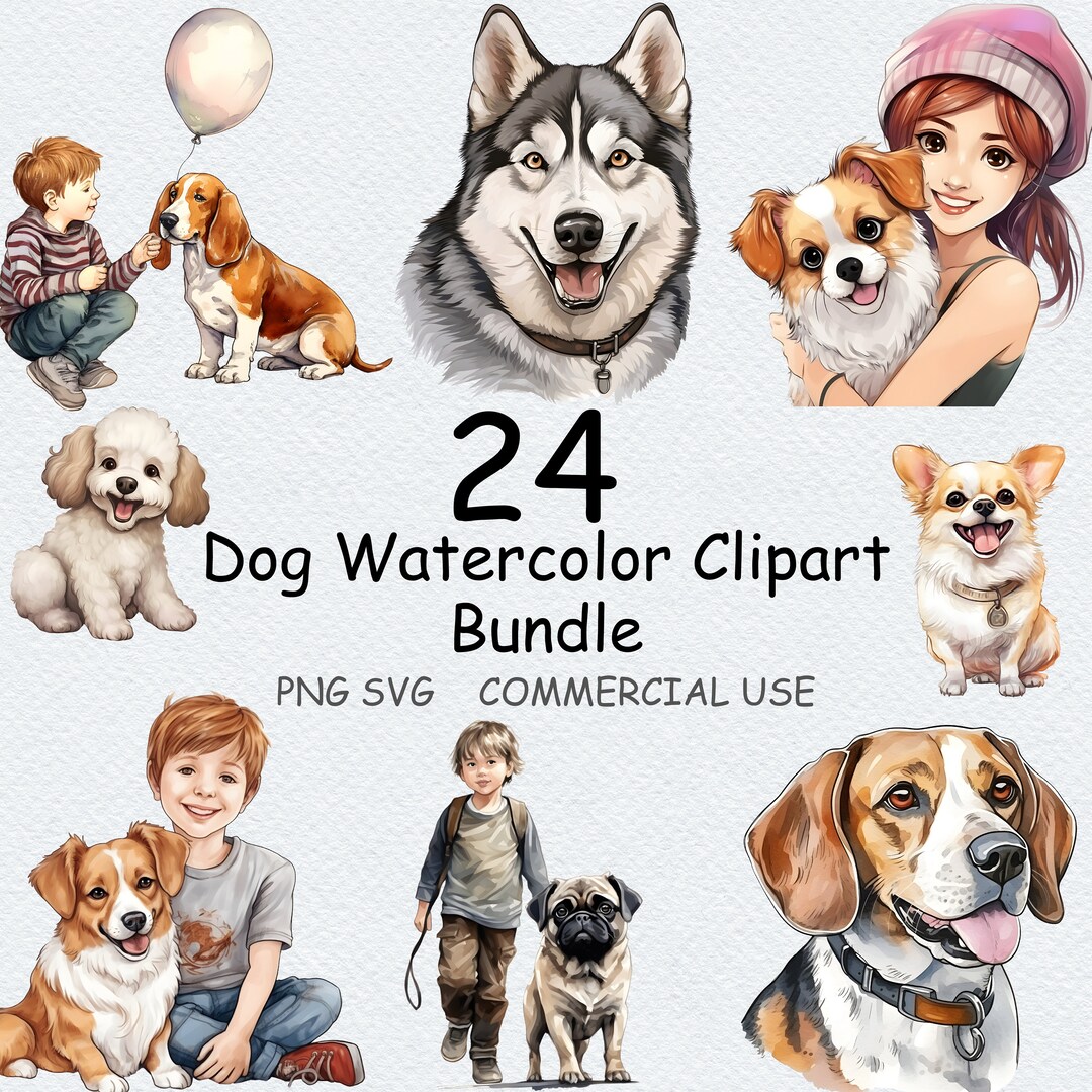 Watercolor Dog Clipart Bundle: 24 PNG & SVG Files (commercial Use) - Etsy