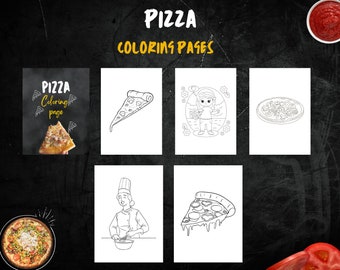 Mall för målarbok med pizza: Roliga sidor för barn (digital nedladdning)