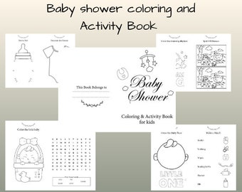 Activiteitenboek babyshower voor kinderen: kleurplaten en puzzels (digitale download)