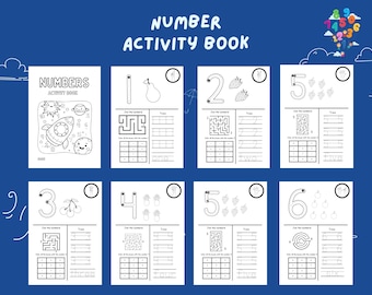 Number Activity Book: Kids Coloring Pages & Worksheets (Digital Download)