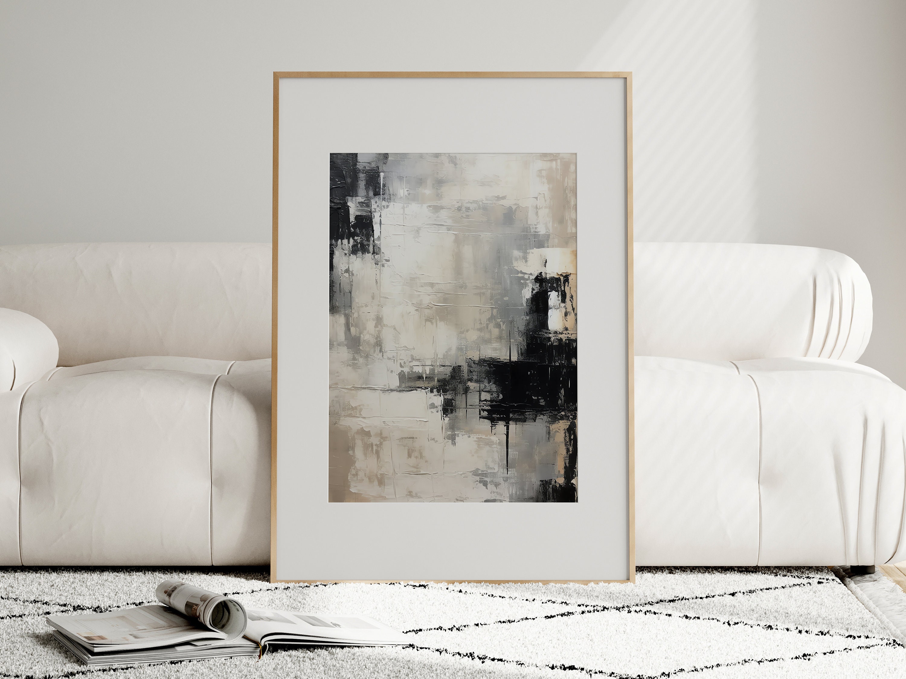 Modern Neutral Abstract Printable Wall Art Set of 3 Black and - Etsy