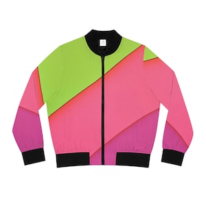 Retro 90s Style Pink and Green Retro Bomber Jacket Womens  (AOP)