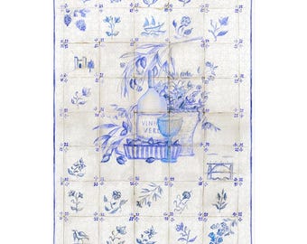 Premium Puzzle “Blue Tiles With Wine Bottle”