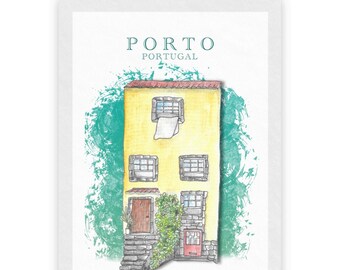 Postcard "Yellow House On Adorable Square In Porto"