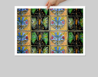Premium Art Print "Portuguese Tiles With Butterflies And Golden Wheat"