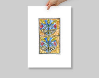 Premium Art Print "Portuguese Tiles With Butterflies With Golden Wheat"