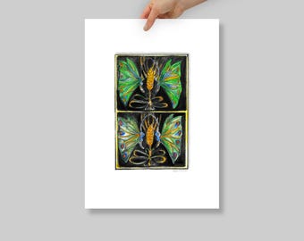 Premium Art Print "Portuguese Tiles With Butterflies On Black"