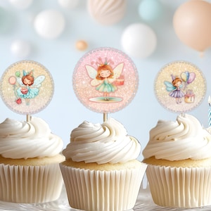 Enchanted Garden Fairy Cupcake Toppers Printable PDF, Fairy Themed Cupcake Topper Digital Download
