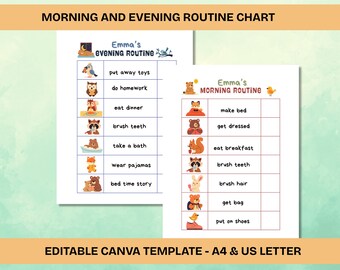 Tableau des tâches ménagères des enfants : liste de contrôle des routines du matin et du soir
