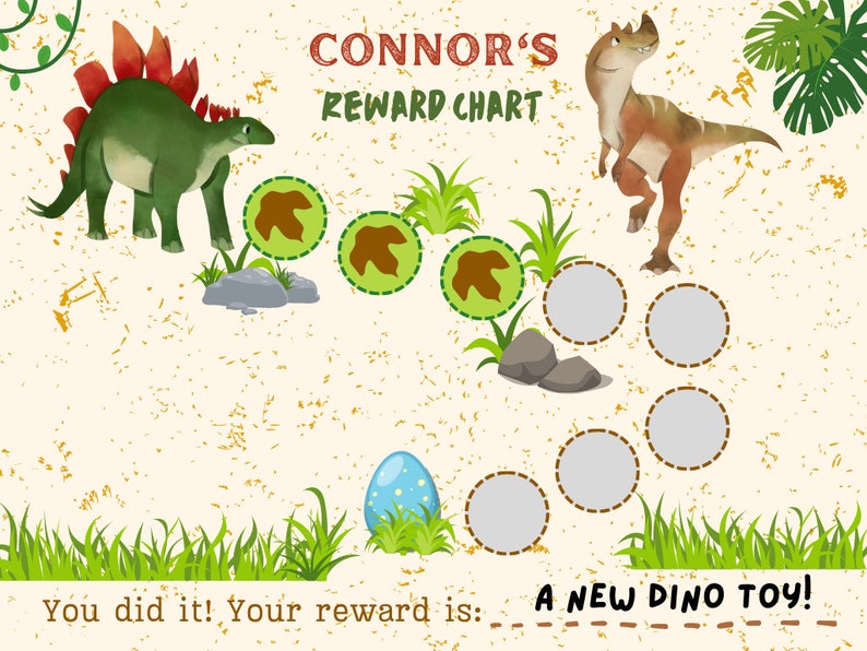 Reward Chart Dinosaurs Printable &amp; Editable PDF - Etsy