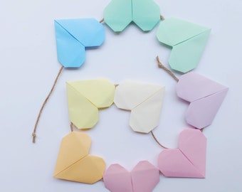 Large Origami Rainbow Hearts Garland