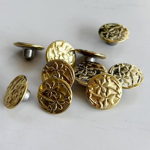 17mm Flower Design Metal Gold Platted Denim Jean Jacket Buttons with nails