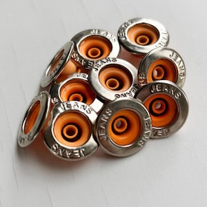 17mm Nickel Jean Buttons Orange Buttons, Denim Jackets Fastener Buttons No Sew With Back Pin Rivet for Repair Clothing DIY Projects
