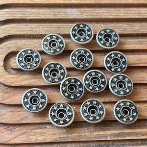 Metalowe guziki do jeansów Star Design: nitowane guziki zatrzaskowe, do samodzielnego przyszycia (14 mm, odcień antycznego srebra/metalicznego brązu)