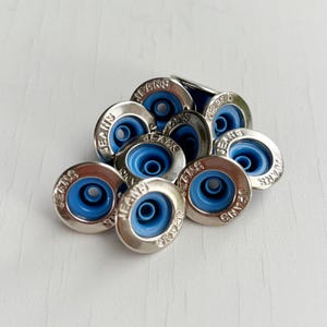 Blue Nickel Jean Buttons 17mm, Denim Jackets Fastener Buttons No Sew With Back Pin Rivet for Repair Clothing DIY Projects