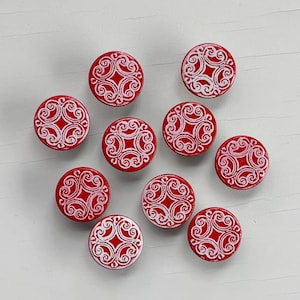 17mm White-Red Pattern Jean Button, No-Sew Metal Rivet for Denim & Bags
