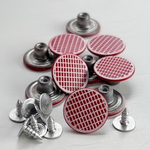 17mm Metal Jean Buttons Red Pattern, Denim Jacket Buttons with nails, Closures & Fasteners, No Sew