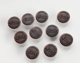 17mm Bronze Metal Jean Buttons 17mm, Replacement No-Sew Rivets for Pants, Jackets & Crafts