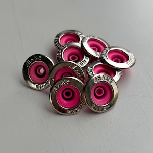 17mm Nickel Jean Buttons Pink Button, Denim Jackets Fastener Buttons No Sew With Back Pin Rivet for Repair Clothing DIY Projects