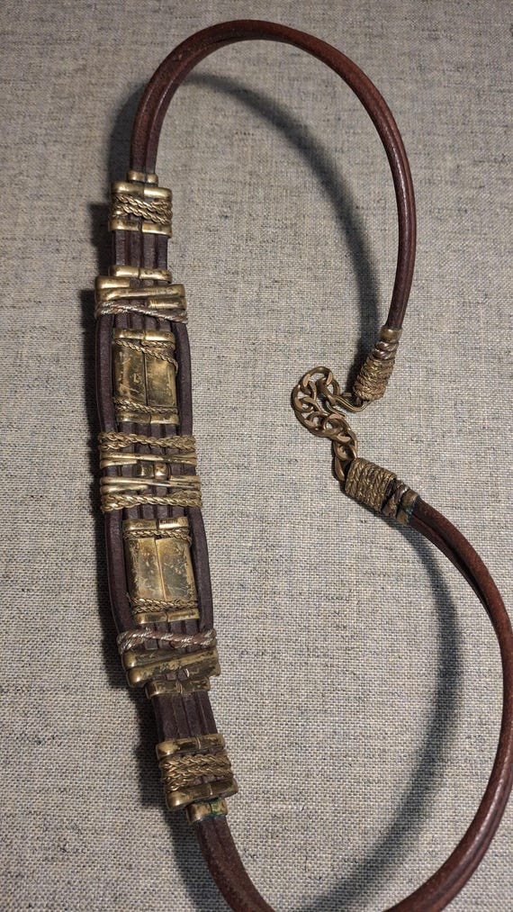 70s Vintage Brutalist Leather Belt With Handcrafted Metal  display picture 1