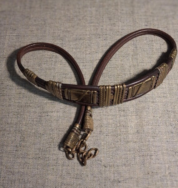 1970s Vintage Brutalist Artisan Leather Belt 70s Vintage Brutalist Leather Belt With Handcrafted Metal  main image 3