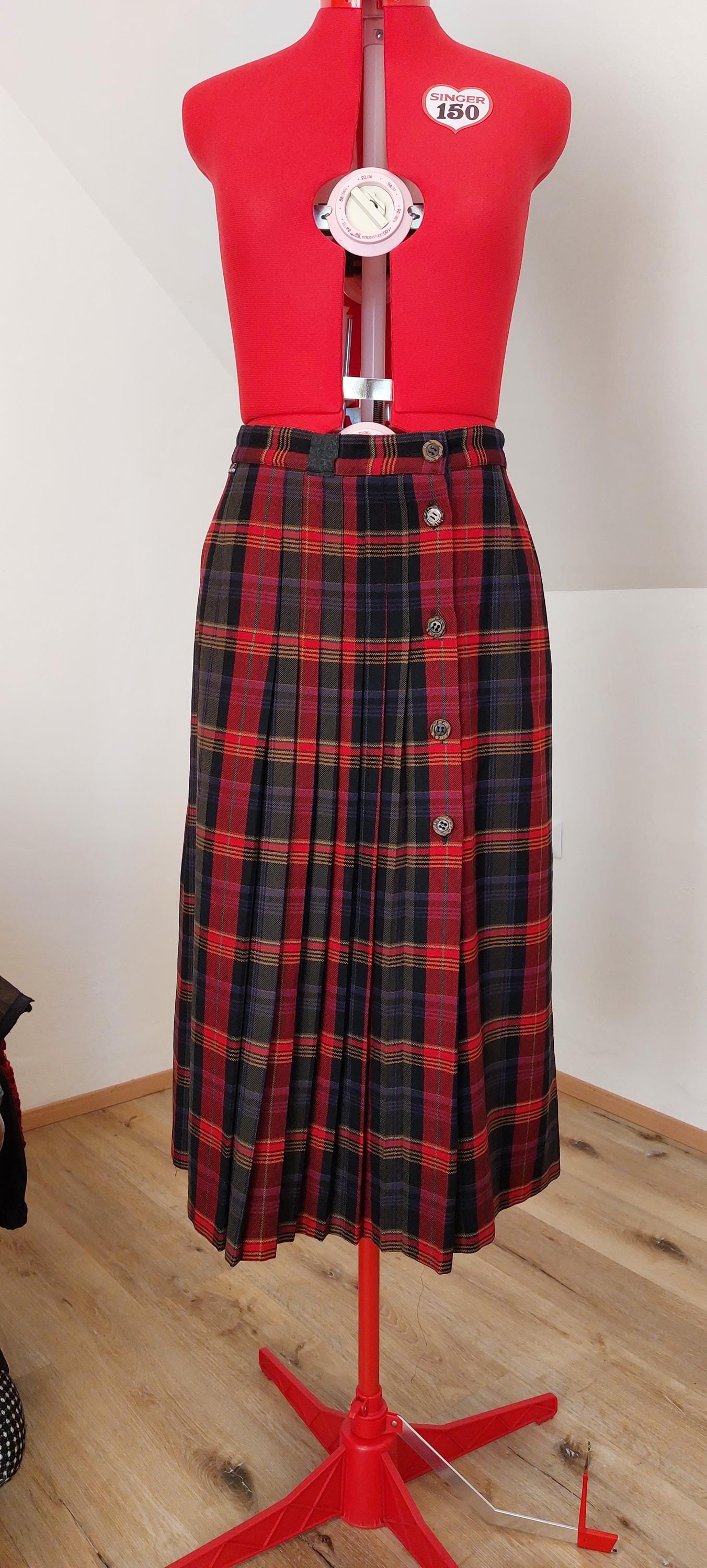 Midi Skirt Red And Black Plaid Skirt 90s Style Mini Skirt Red