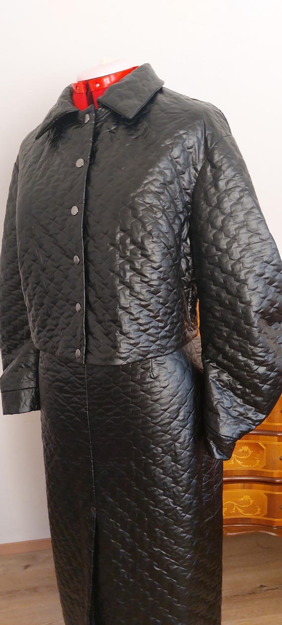 Black Quilted Two Piece Suit – Handmade Skirt and Cropped Jacket – Puff  Sleeve Top Midi Skirt with Slits – Unique Women’s Set Size M