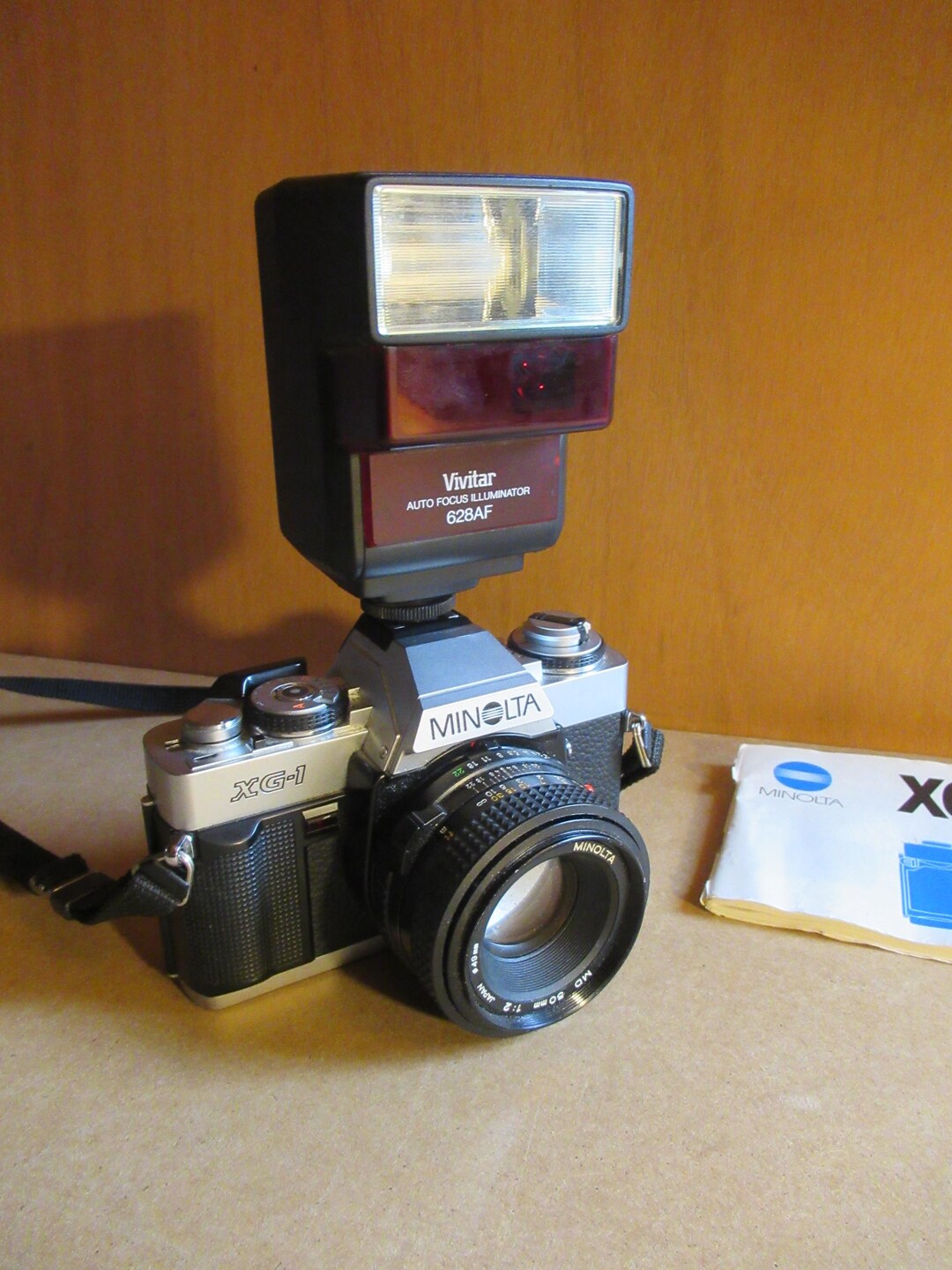 MINOLTA XG-1 + Vivitar 628af Flash + MD 50mm 1:2 Lens, 1979 Film
