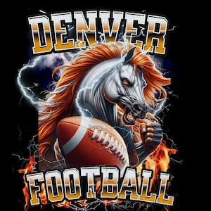 Png único de fútbol de Denver, png de caballo de Denver, imágenes prediseñadas de fútbol de Denver, gráficos deportivos de Denver, logotipo del equipo de Denver png, sublimación, retro.