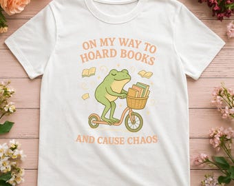 Koszulka z żabą na hulajnodze | Koszulka Cottagecore Book Lover