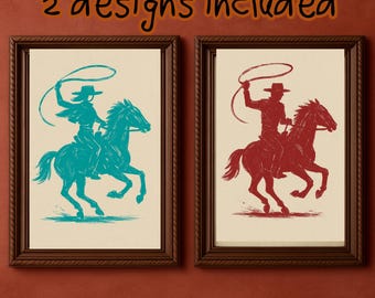Vintage Cowboy Art Print: Rustic Western Decor (Digital Download