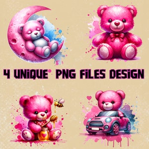pink watercolor teddy bear png, bear png, kids teddy bear png,Teddy Bear Clipart Bundle,DIGITAL DOWNLOAD,streetwear Design,Nursery Clipart.
