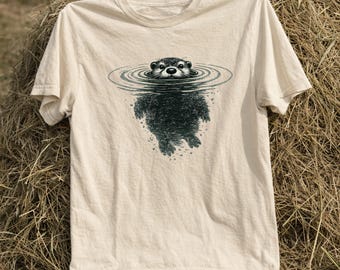 Otter Underwater Shirt, Cute Minimalist Otter Design, Vintage Distressed Animal Tee, Funny Subtle Wildlife Graphic Shirt.